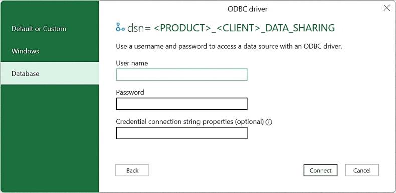 Username and Password for ODBC Driver